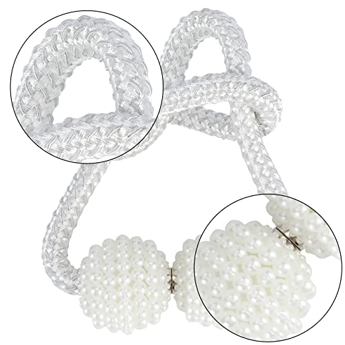 8 Pack Magnetic Curtain Tiebacks with Pearls,Modern Curtain Holdbacks Strap - color: White