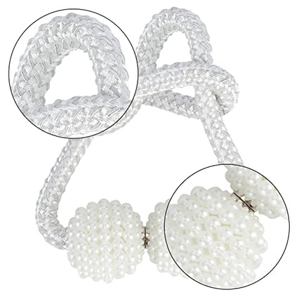 8 Pack Magnetic Curtain Tiebacks with Pearls,Modern Curtain Holdbacks Strap - color: White