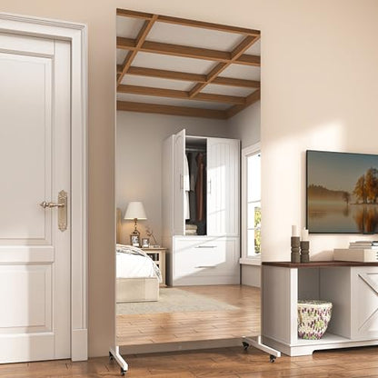 Hasipu 79" x 32" Full Length Floor Mirror on Wheels, White - size: 78.7"L x 31.4"W