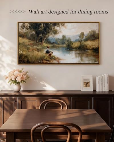 ARPEOTCY Large Landscape Wall Art, Nature Farmhouse Paintings Arts 20×40 in - color: Boy Fishing, size: 40"L x 20"W