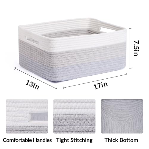 MiniArk Large Storage Baskets for Shelves, 17 x 13 x 7.5” Closet Organizers Bins for Clothes Blanket Towels, Baby Nursery, Toy Baskets Box, Woven Rope Baskets, 3 Packs Gradient Grey - color: Gradient Grey, size: 3pcs-L17×W13×H7.5"
