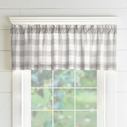 Farmhouse Living Buffalo Check Window Valance, Gray/White - 60" W x 15" L