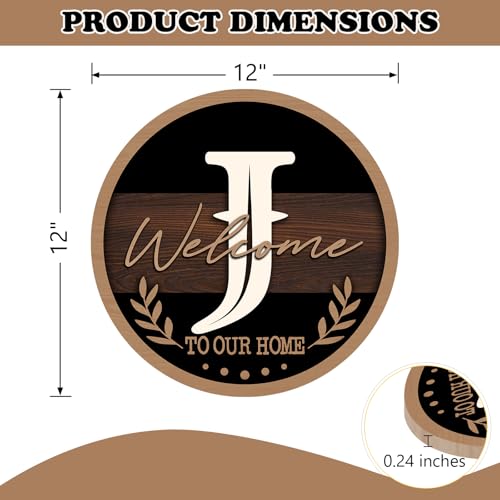 Monogram Letter J Front Door Sign, Welcome to Our Home Family Last - color: J