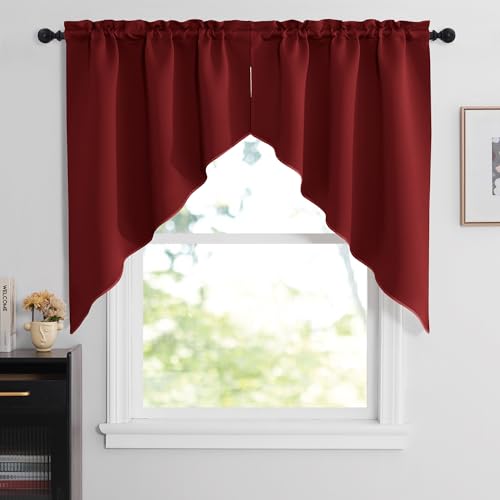 NICETOWN Burgundy Swag Curtains for Kitchen Over Sink 36 x 45 inches Long - color: Burgundy Red, size: 36"W x 45"L (Pack of 2)