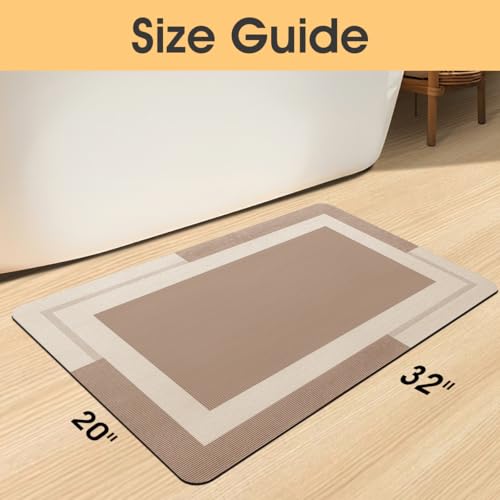 ACCUMTEK Non Slip Bath Mat, Thin Bathroom Rugs Fit Under Door, Quick Dry Bath Mats, Machine Washable Bath Rugs for Bathroom, Bathtub & Kitchen, Bathtub, Light Brown/Bordered/32 x20 - color: Light Brown, size: 1'8" x 2'8" (Rectangular)