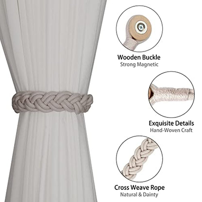 BEL AVENIR Curtain Tiebacks Magnetic 4 Pack Woven Drapery Holdback - color: Blush--4pack