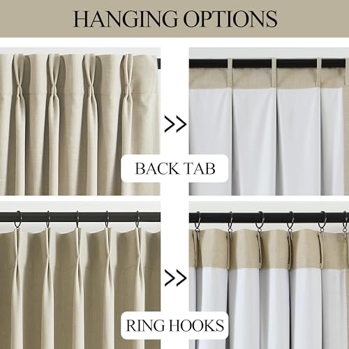 Vision Home Sand Pinch Pleated Full Blackout Curtains Linen Blended Room Darkening Window Curtains 63 inch for Living Room Bedroom Thermal Insulated Pinch Pleat Drapes with Hooks 2 Panel 40" Wx63 L - color: Sand, size: 40"W x 63"L (Pack of 2)