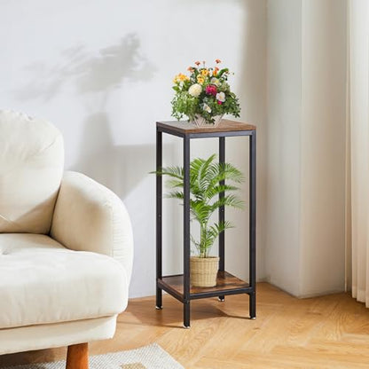 IBUYKE 30 Inch Tall Plant Stand Indoor, 2 Tier Wood Flower Stand, TMJ071H - color: Rustic Brown-Square