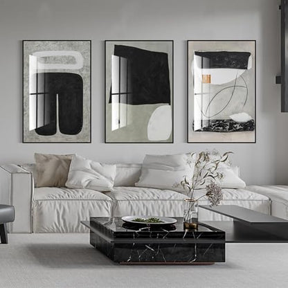 QKF 3Pcs Black Gray Abstract Textured Crystal Framed Canvas Wall Art Set - color: Black, White, Gray, Light Green, size: 16" X 24" X 3 pieces