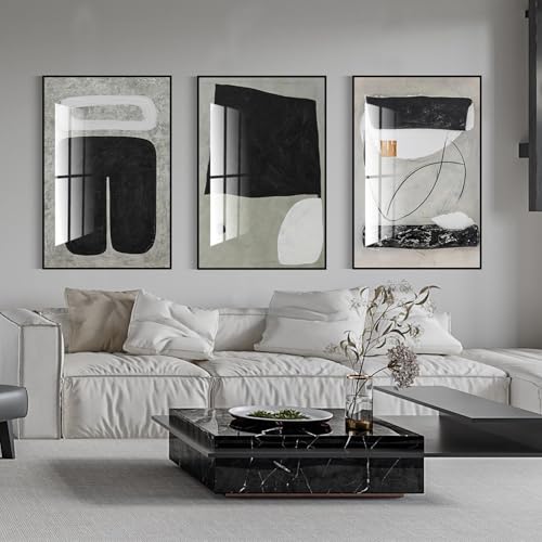 QKF 3Pcs Black Gray Abstract Textured Crystal Framed Canvas Wall Art Set - color: Black, White, Gray, Light Green, size: 20" X 28" X 3 pieces