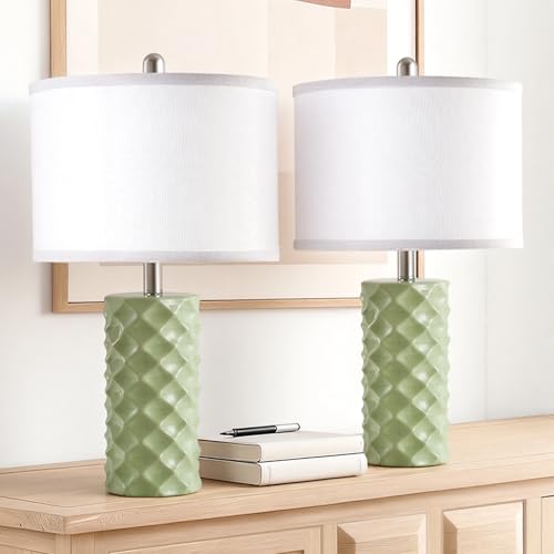 Star Diamond Ceramic Table Lamps Set of 2 - Sage Green Nightstand Lamps 23" - color: Sage Green