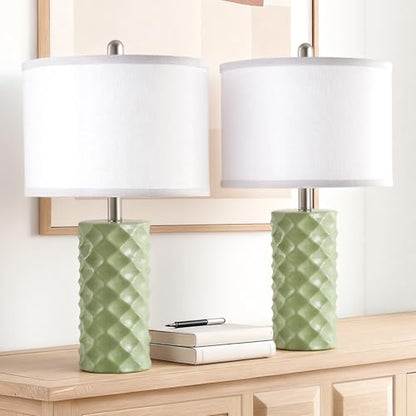 Star Diamond Ceramic Table Lamps Set of 2 - Sage Green Nightstand Lamps 23" - color: Sage Green