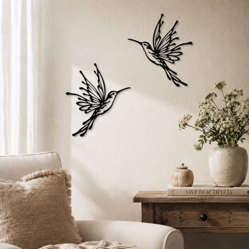 Pinetree Art Black Metal Hummingbird Wall Art Farmhouse Birds Wall Decor - color: Hummingbird