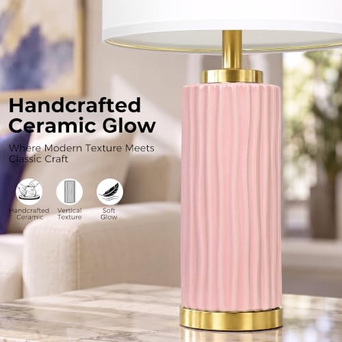 Light Pink Ceramic Table Lamp 25in 3 Color Temperature 9W LED Bulb Included - color: Light Pink-25"