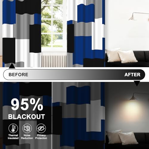 95% Blackout Curtains for Bedroom 96 Inch Long 2 Panels Set Royal Blue Grey Modern Abstract Geometric Black Out Curtains Insulated Room Darkening Window Drapes for Living Room, 52Wx96L - color: 01 Blue, size: 52"W x 96"L (Pack of 2)