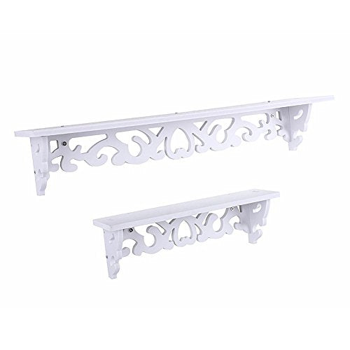 Ejoyous Wall Mounted Floating Shelf, Wood Wall Carved Design Storage Shelve Rack Organizer, Space Saving Display Ledge, Hanging Shelf for Home School Office Bedroom Dormitory(14.57"*3.94"*1.57")-White