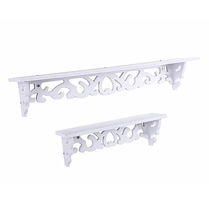 Ejoyous Wall Mounted Floating Shelf, Wood Wall Carved Design Storage Shelve Rack Organizer, Space Saving Display Ledge, Hanging Shelf for Home School Office Bedroom Dormitory(14.57"*3.94"*1.57")-White