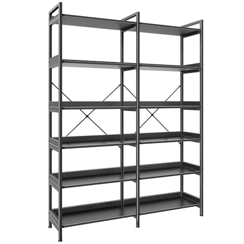 Huuger 6 Tier Bookshelf with 12 Open Shelves and Raised Baffle, Black - color: Black, size: 6 Tier