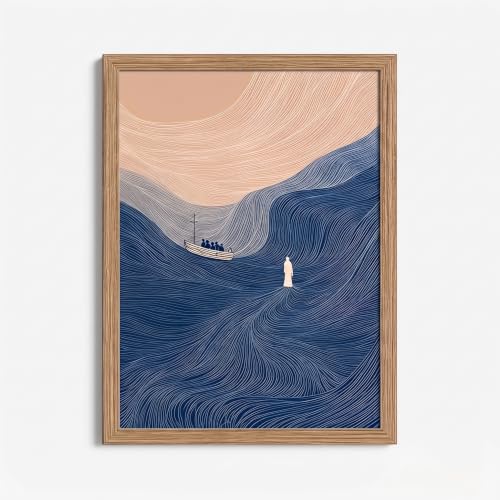 Framed Ocean Canvas Wall Art Sea Artwork Home Decor 12x16 Inch | Modern Abstract Painting Print Picture Poster for Living Room Bedroom Bathroom Inspirational Coastal Style Ready to Hang - color: Walking on Water 022, size: 16"L x 12"W