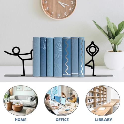 Metal Bookends Yoga People Book Ends for Shelves - color: Black - 1 Pair Yoga People