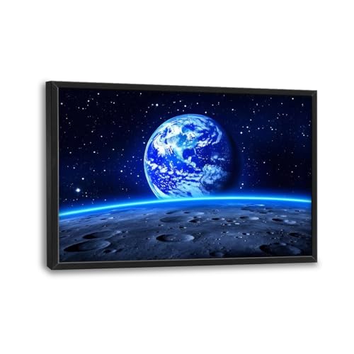Lovira Earth and Moon Large Wall Art Space Universe Outer Space Solar System Night Sky Canvas Wall Decor Pictures Prints Painting Framed Artwork for Living Room Bedroom Bathroom Office 24"x36" - color: Earth, size: 36"L x 24"W