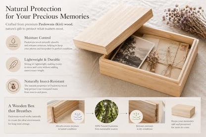 Wooden Keepsake Box for Photos & Memories, Japanese Kiribako Storage for Letters & Postcards, 5.9 x 4.15 x 1.8 in