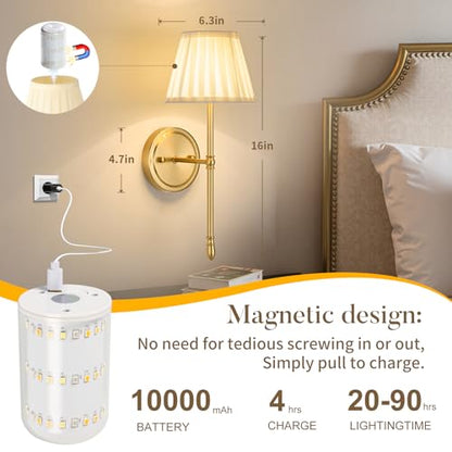 Battery Operated Wall Sconces with Dimmable Led Bulds and Remote - color: Gold
