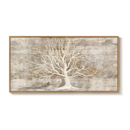 Large Framed Neutral Tree of Life Wall Art for Living Room, 60x30 In - color: Neutral White, size: 60"L x 30"W