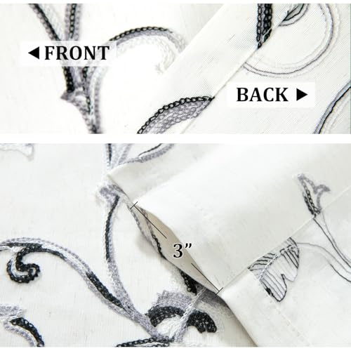 VOGOL Gray Leaf Embroidered Linen Textured Valance, 60 x 18, 1 Panel - color: Grey, size: 60"W x 18"L (Pack of 1)