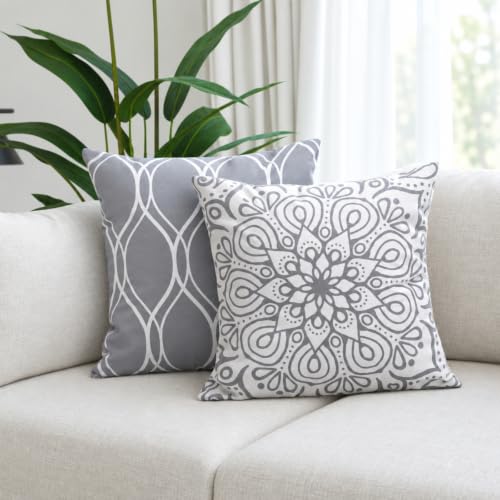 Coliuso Decorative Throw Pillow Covers 20x20 Set of 4, Gray and White Modern Simple Square Pillow Case Cushion Cover for Sofa Couch Farmhouse Outdoor Living Room (Gray and White, 20"x20") - color: Gray and White, size: 20" x 20" (Pack of 4)
