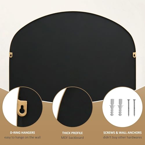 Besdomus Arched Wall Decorative Mirror: 32"x30" Ornate Brass Gold Mirror - size: 32"L x 30"W