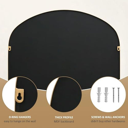 Besdomus Arched Wall Decorative Mirror: 32"x30" Ornate Brass Gold Mirror - size: 32"L x 30"W