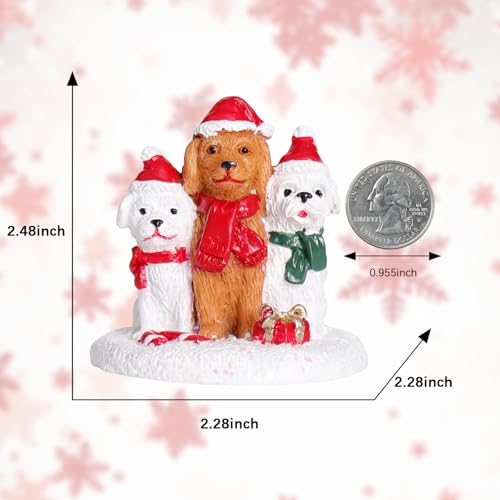 Christmas Village Accessories Three Dogs Ornament with Santa Hat Funny Gift - color: White and Brown