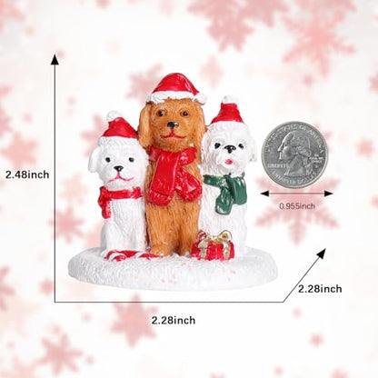 Christmas Village Accessories Three Dogs Ornament with Santa Hat Funny Gift - color: White and Brown
