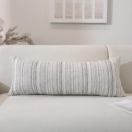 Chenille Throw Decorative Pillow Covers, Textured Striped Boho Couch pillow covers, Cozy Neutral Farmhouse Cushion Cover for Couch Sofa Bedroom Living Room, (Colorful Coffee, 36" x 14" (Pack of 1)) - color: Coffee Stripe, size: 36" x 14" (Pack of 1)