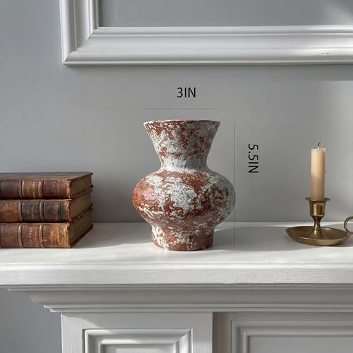 Rustic Farmhouse Ceramic Vase Home Decor (Dark Brown and White, Small) - color: Dark Brown and White
