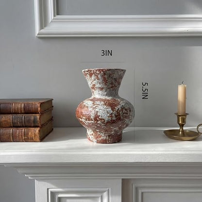 Rustic Farmhouse Ceramic Vase Home Decor (Dark Brown and White, Small) - color: Dark Brown and White