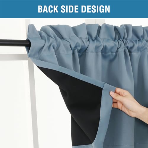 H.VERSAILTEX 100% Blackout Valances for Windows,Short Kitchen Valances and Curtain Set, Privacy Bathroom Tiers for Small Windows, 2 Pairs, 52" x 18", Stone Blue - color: Stone Blue