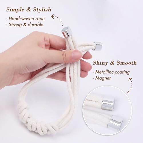 NICEEC 2 Pack Natural Cotton Rope Curtain Tiebacks Elegant Boho Style Magnetic Drape Tie Backs Soft Hand-Woven Rope Curtain Holdbacks for Home & Office Drapery (Cotton knot-04) - color: Cotton Knot-04, size: 2 Pack
