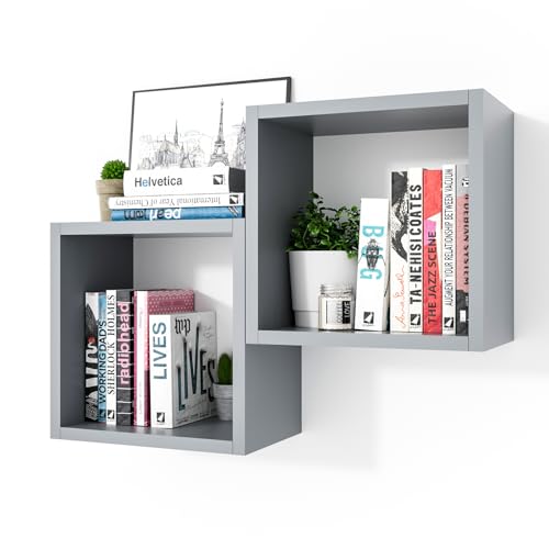 Kaboon Cube Floating Shelves Set2, Display Shelves Wall Mount 7.75" D x 12.5" W x 12.5" H, (Gray, Square 2 Cubes) - color: Grey, size: Square-Set2