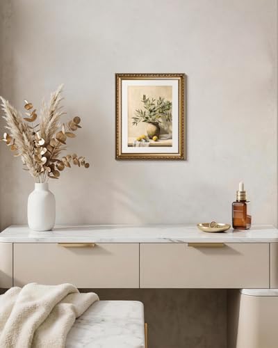VIYYIEA Gold Framed Olive Branch Canvas Wall Art Mediterranean, 13×16 Inch - color: Olive Branch Still Life, size: 16"L x 13"W