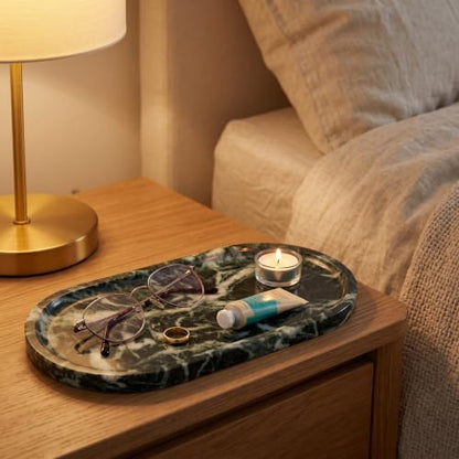 YKAJO Snowflake Green Oval Marble Tray, 11.8x5.9 Vanity Perfume Organizer - color: Snowflake Green, size: 11.8" x 5.9" x 0.6"