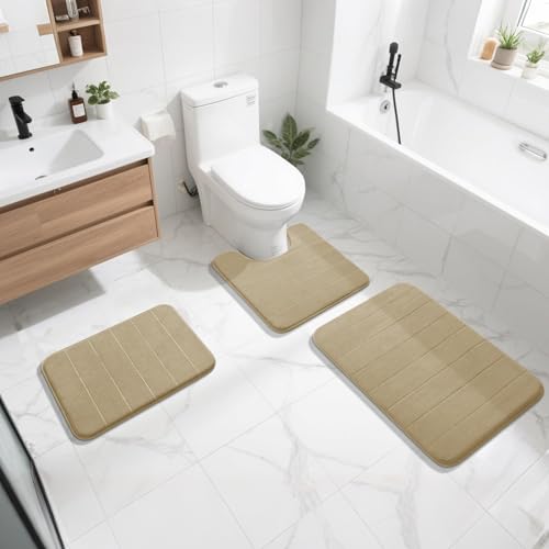 Yimobra Memory Foam Bath Mat, Super Soft Absorbent Bathroom Rug Non Slip, Quick Dry, Machine Washable Floor Carpet for Tub Shower, Home Decor Accessories, 24x17, Light Tan - color: Light Tan, size: 24" X 17"