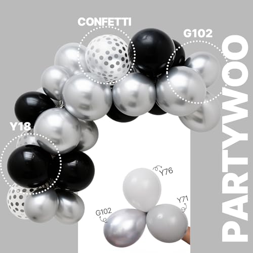 PartyWoo Black and Silver Balloons 66pcs 12 Inch Black Silver Balloons - color: Black-3323