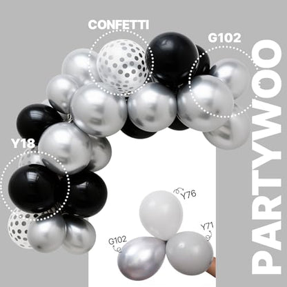 PartyWoo Black and Silver Balloons 66pcs 12 Inch Black Silver Balloons - color: Black-3323