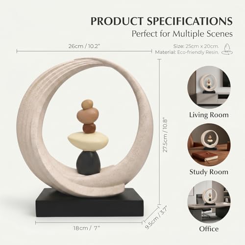 Abstract Zen Balance Sculpture, 10.4" H Modern Gold Spiral Faux Stone Stack Statue, Organic Resin Home Decor for Living Room, Bookshelf, Office, Minimalist Tabletop Art (White) - color: White