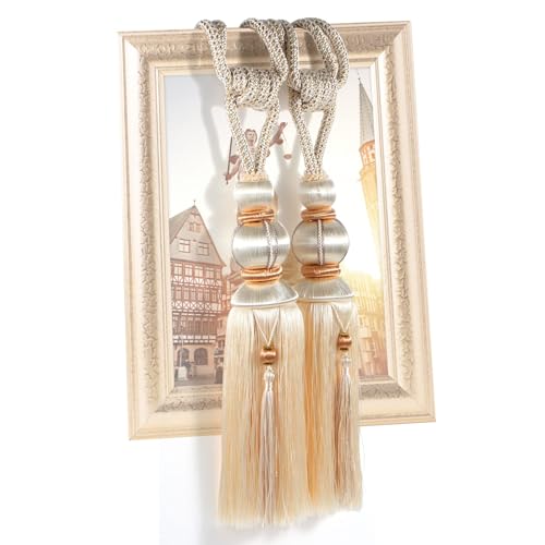 Paired Lantern Single Hanging Ball Tassels Curtains Buckle Sling Binding Lantern Tiebacks Handcrafted Braided Buckle Drapery Curtain Holdbacks Window Treatments for Home 2 Pack - color: Beige, size: 11.81 inches