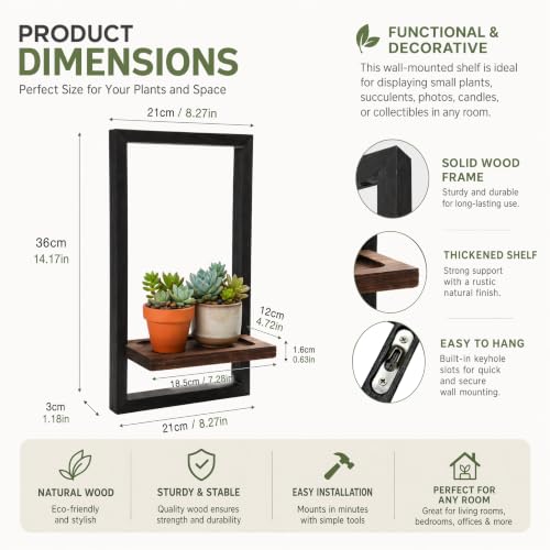 Wall Plant Holder for Indoor Plants, Wooden Wall Planter Shelf, Picture Frame Hanging Plant Shelf, Window Plant Shelves for Succulents, Air Plants & Small Pots, Farmhouse Home Wall Decor, 3 Pack