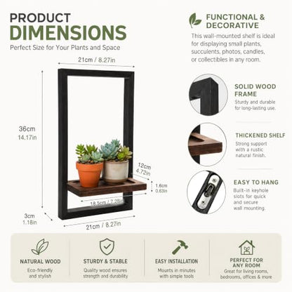 Wall Plant Holder for Indoor Plants, Wooden Wall Planter Shelf, Picture Frame Hanging Plant Shelf, Window Plant Shelves for Succulents, Air Plants & Small Pots, Farmhouse Home Wall Decor, 3 Pack
