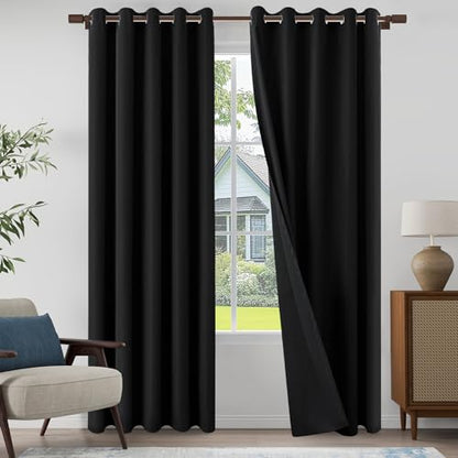 100% Blackout Linen Textured Curtains 96 Inch Length 2 Panels Set for Living room, Bedroom, Light Weight Curtains with Grommets Top, Full Blackout Curtains Privacy Protection, Black, 66" W x 96" L - color: Black, size: 66"W x 96"L (Pack of 2)